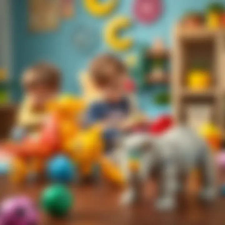 Children playing with educational rhinoceros toys