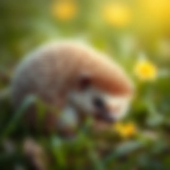 Hedgehog in Nature A playful hedgehog curled up in a grassy environment