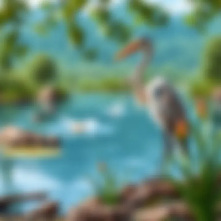 Heron by the Water A serene habitat featuring a heron by a tranquil lake