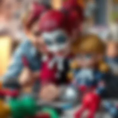 Parent-Child Collaboration in Harley Quinn Activities Parents collaborating with children on Harley Quinn activities