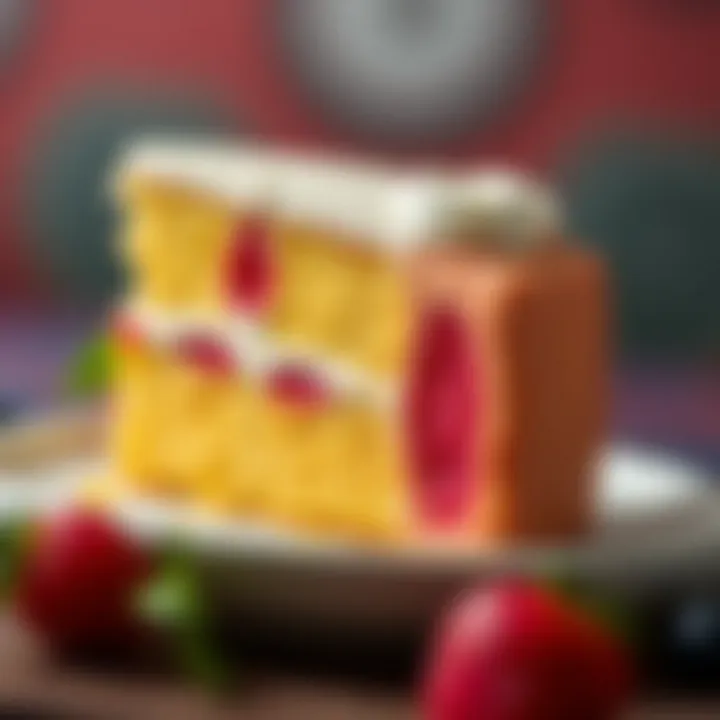 A close-up of the unique texture and flavors of a pool-inspired cake slice.