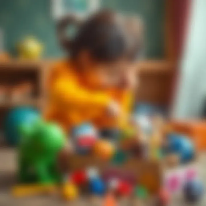 Child's imaginative play with box contents