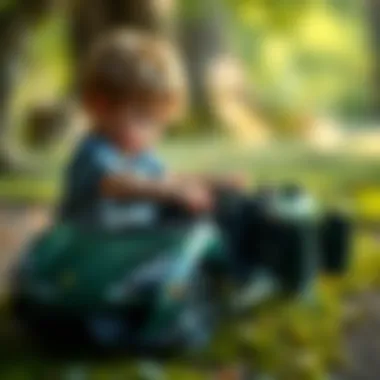 Child playing with an openable toy car