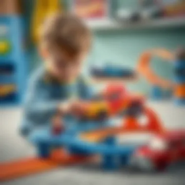 Child engaging with Hot Wheels track set