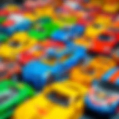 Colorful Hot Wheels cars in a dynamic arrangement