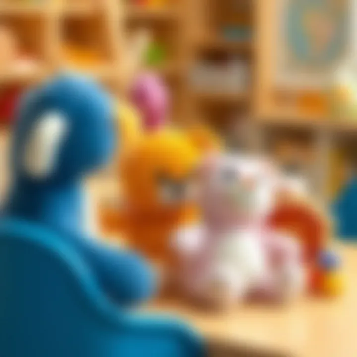 An educational setup involving plush toys promoting social skills.
