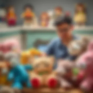 Parents selecting plush toys, considering safety and quality.