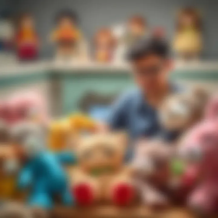 Parents selecting plush toys, considering safety and quality.