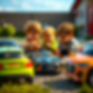 Children playing together with battery-operated cars