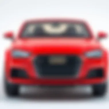 Close-up of the red Audi battery car's features