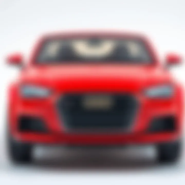 Close-up of the red Audi battery car's features