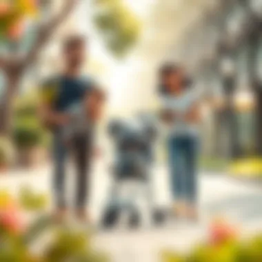 Happy family using a Koala baby stroller during a stroll