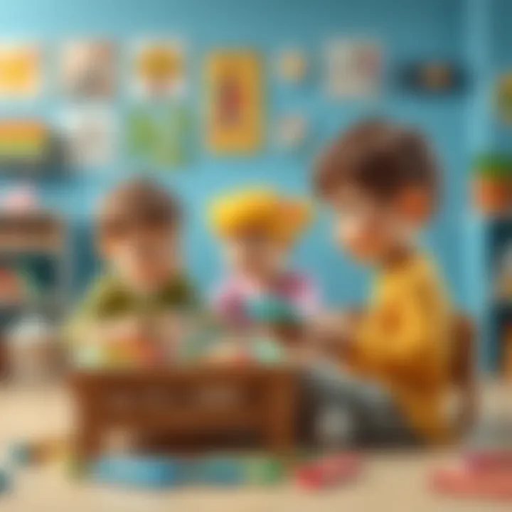 An educational setting where children are engaged in an art activity using dry pastels