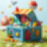 A vibrant illustration showcasing an imaginative play box designed for children.
