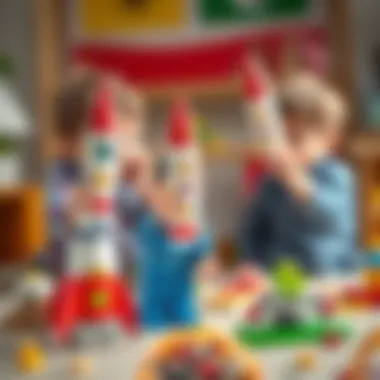 Children engaged in imaginative play with Lego rockets