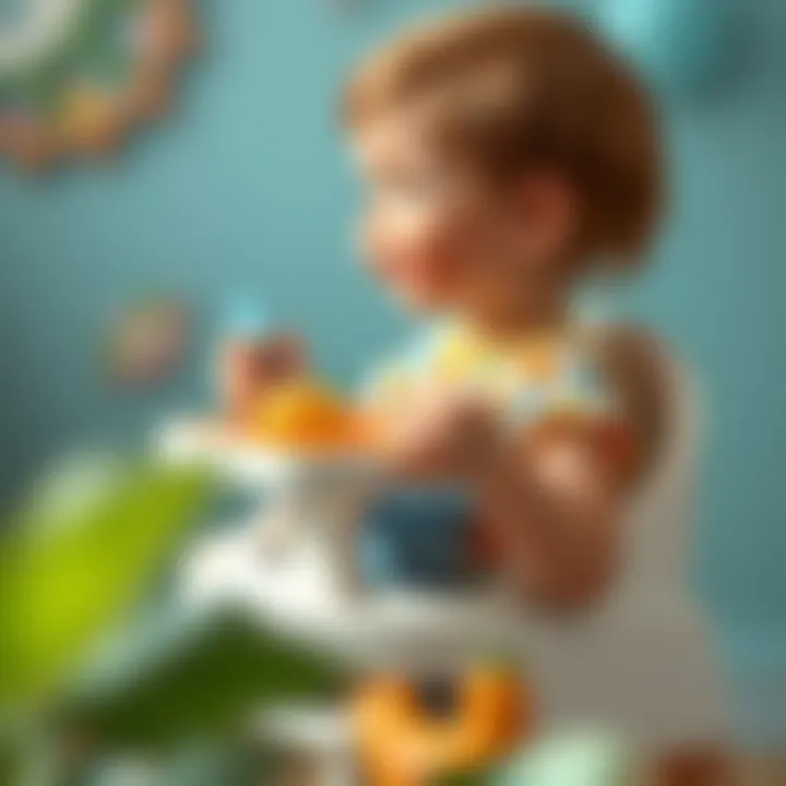 Child Engaging with Meal in High Chair A child enjoying a meal in a well-designed high chair.