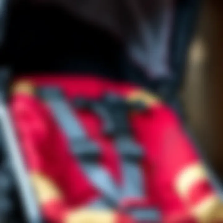 Close-Up of Stroller Safety Features Close-up of stroller safety features and harness