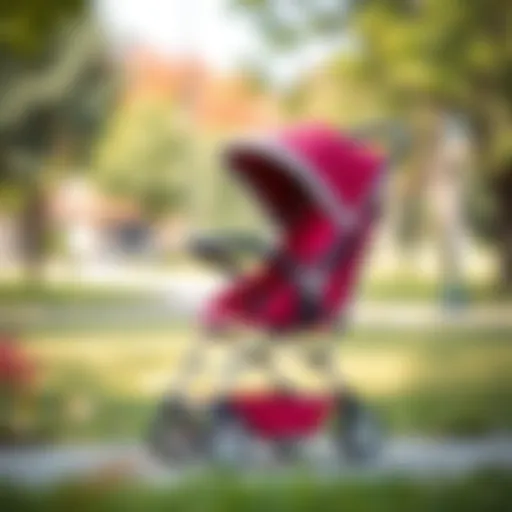 Stylish baby stroller in a serene park setting