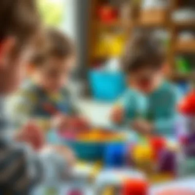 Children engaged in artistic activities with dry paints