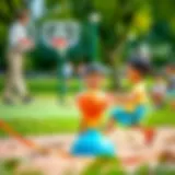 Engaged children playing mini basketball in a park setting