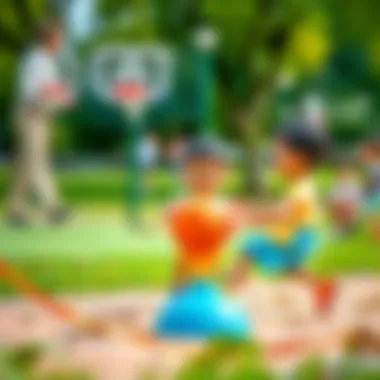 Engaged children playing mini basketball in a park setting