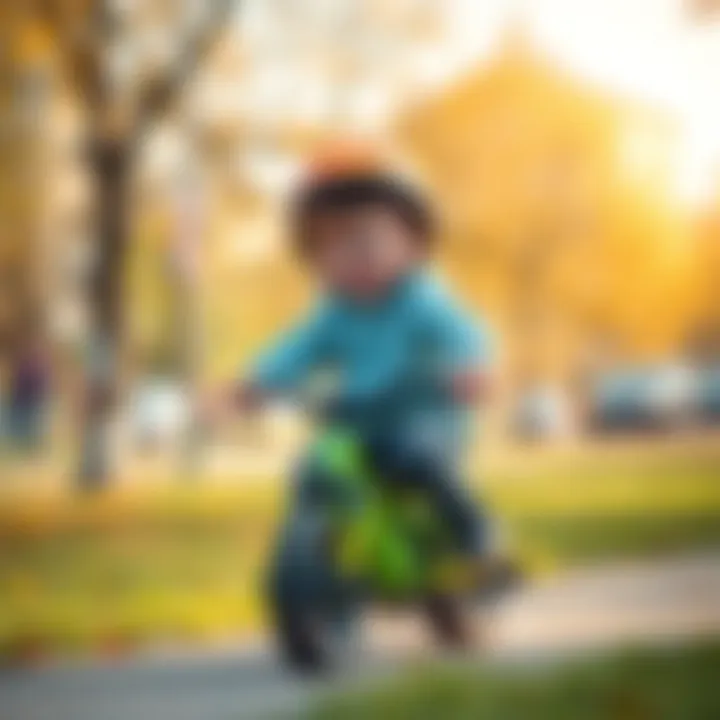 Child Enjoying Outdoor Adventure on a Mini Bike A child riding a balance bike in a park