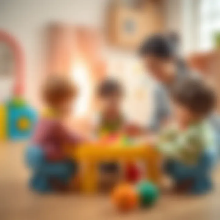 A parent facilitating a cooperative game with children