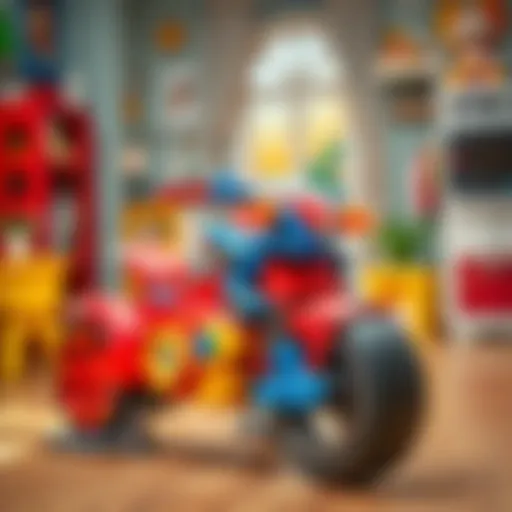 Vibrant toy motorcycle in a child's playroom