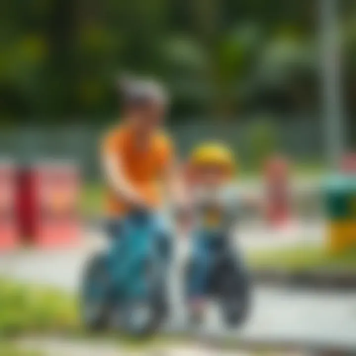 A parent and child discussing bicycle safety tips