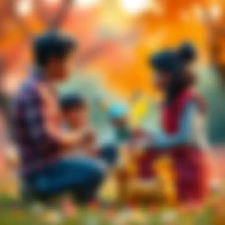 A thoughtful representation of parents discussing the impact of Mega Evolution on their children's development.