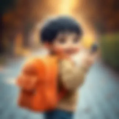 Child with Plush Backpack Child joyfully carrying a plush backpack
