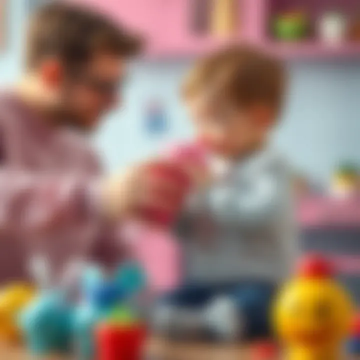 A parent assisting a toddler in using a pink sippy cup, highlighting the bonding moment.