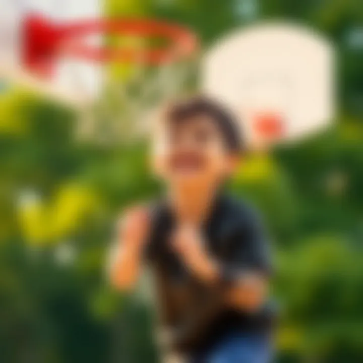 Child happily playing basketball with Pilsan hoop