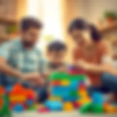 Engaged Parenting with Pilsan Master Blocks Parents observing their child play with Pilsan blocks