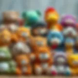 A collection of plush toys showcasing various animals and characters.