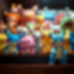 Colorful plush Pokemon toys displayed on a shelf