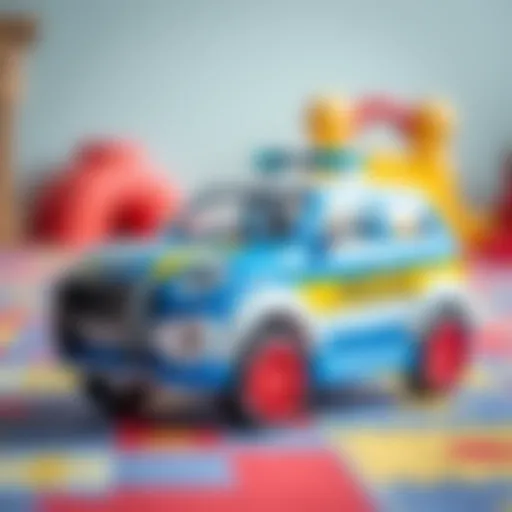 Vibrant Police Car Toy A vibrant police car toy on a colorful play mat