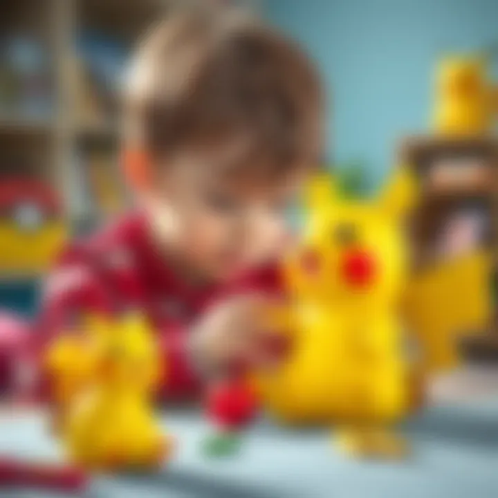 A child interacting with a Pikachu toy, illustrating its educational value