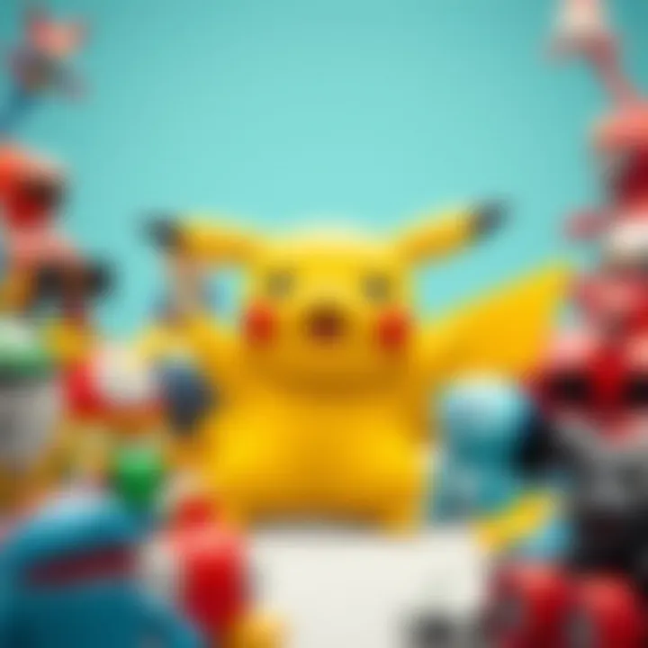 Pikachu surrounded by various toys, highlighting its influence in the toy industry