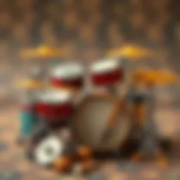 A traditional drum set showcasing various percussion instruments