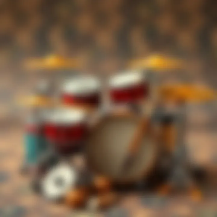 A traditional drum set showcasing various percussion instruments