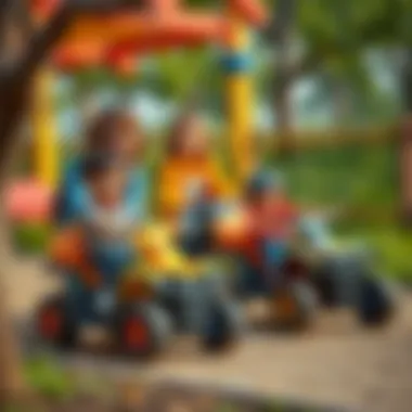 Parents supervising children playing with mountain carts in a safe environment