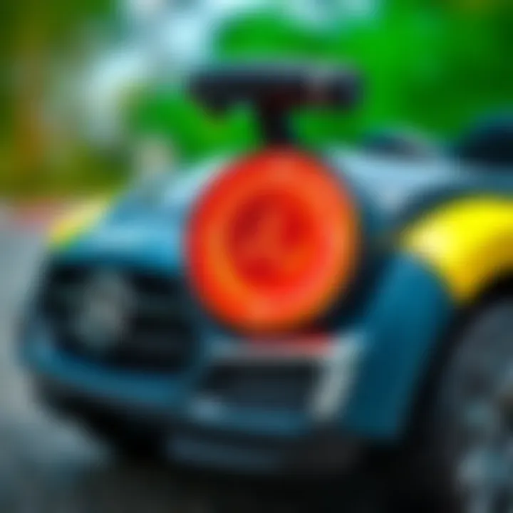 Examining the Safety Features of a Children's Electric Car Close-up view of safety features on a children's electric car