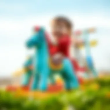 Children playing joyfully with colorful rocking horses