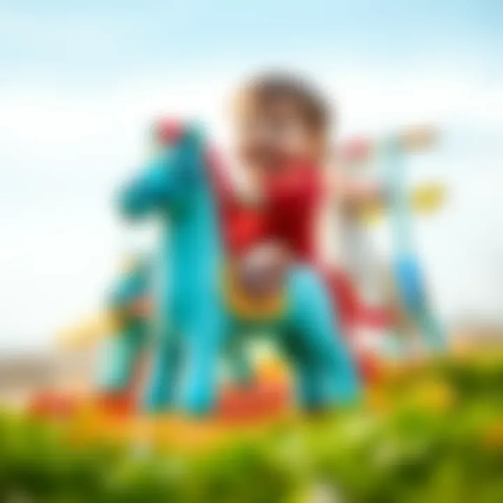 Children playing joyfully with colorful rocking horses