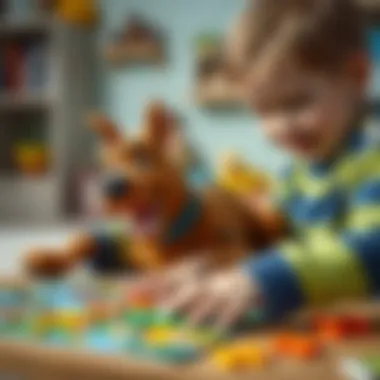 A child playing with a Scooby Doo puzzle, enhancing cognitive skills.