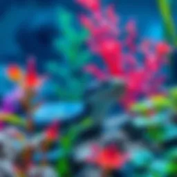 A vibrant underwater scene showcasing a water snake in its natural habitat, surrounded by aquatic plants.