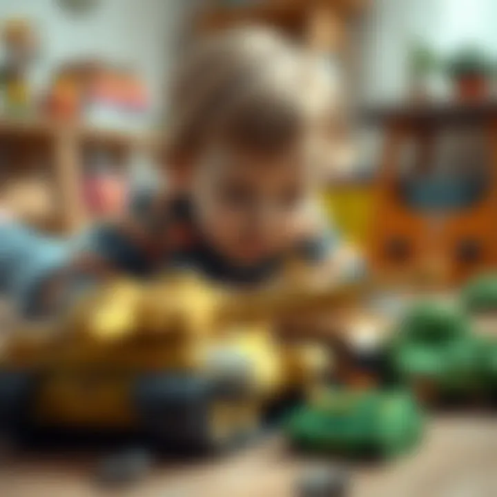 Child playing with tank toys on the floor