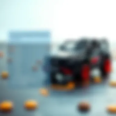 Technical specifications displayed next to a toy car