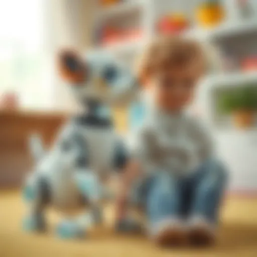 Playful Interaction with a Robotic Dog A robotic dog engaging with a child in a playful setting
